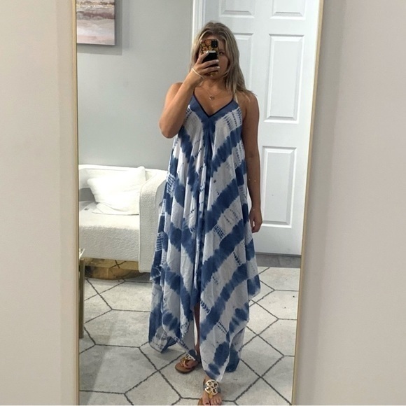 Roberta Roller Rabbit Dress Scarf Midi High Low in Blue Tie Dye - Picture 1 of 7